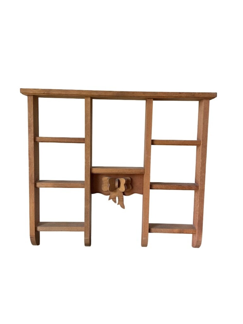 Wooden Wall Shelf With Bow Accent & 6 Compartments 17" x 16" Rustic Display Rack